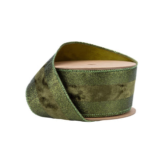 Dark Green Glitter Velvet Stripe Ribbon, 2.5" X 10YD