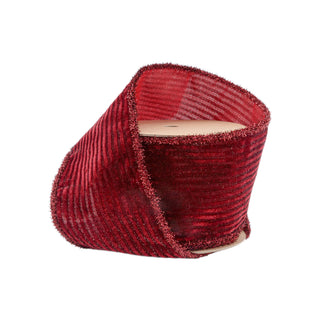 Burgundy Stripe with Tinsel Edge Velvet Ribbon, 4" X 10YD