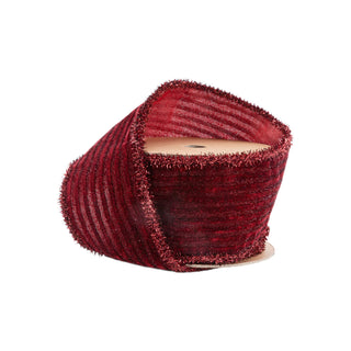 Burgundy Stripe with Tinsel Edge Velvet Ribbon, 2.5" X 10YD
