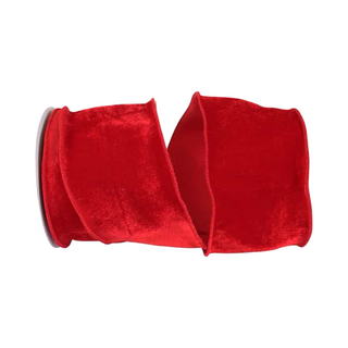 Red Plush Velvet Dupioni Ribbon, 4” X 10YD
