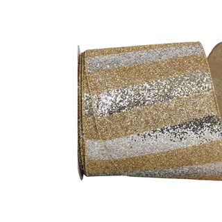 Gold and Silver Glitter Stripe Ribbon, 4" X 10YD