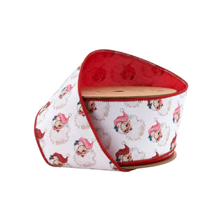 Pink and Red Santa Face with Red Backing Ribbon, 2.5" X 10YD