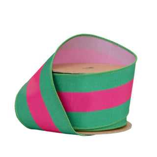 Dupioni Pink and Green Stripe Ribbon, 2.5" x 10YD