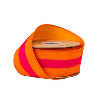 Dupioni Pink and Orange Stripe Ribbon, 2.5" x 10YD