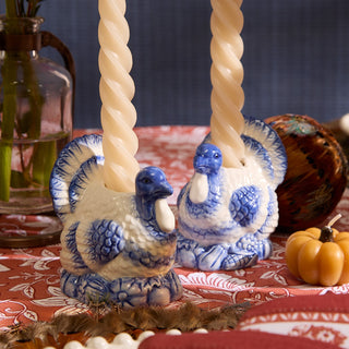 Blue & White Turkey Candleholder Set