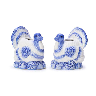 Blue & White Turkey Candleholder Set