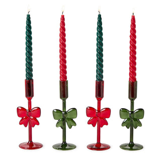 Holiday Bows Handcrafted Taper Candleholder Set