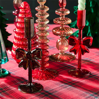 Holiday Bows Handcrafted Taper Candleholder Set