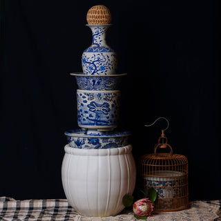 Blue and White Porcelain Four Seasons Footed Cachepot