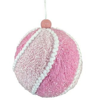 Pink & White Glitter Ball Ornament