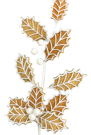Gingerbread Holly Leaf Spray