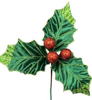 Green & Red Holly Poinsettia Pick