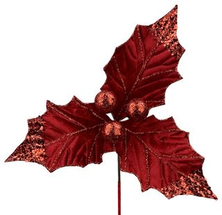 Red Holly Poinsettia Pick