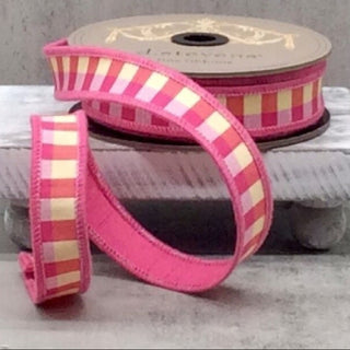Dupion Yellow Check and Pink Back Ribbon, 1“ x 10YD
