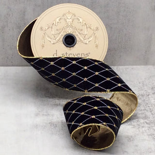 Black Velvet Diamond Pattern Ribbon, 2.5" X 10YD