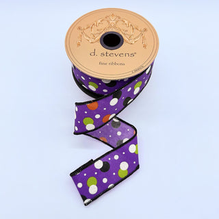 Purple & Lime Green Polka Dots Halloween Ribbon, 1.5“ x 10YD