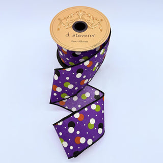 Purple & Lime Green Polka Dots Halloween Ribbon, 2.5“ x 10YD