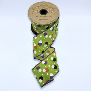 Lime Green & Purple Polka Dots Halloween Ribbon, 2.5“ x 10YD