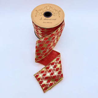 Red & Gold Harlequin Ribbon, 2.5“ x 10YD