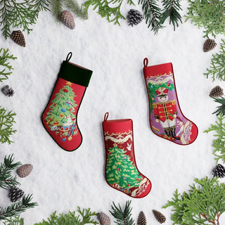 Christmas Tree Embroidered Stocking, Green