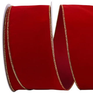 Gold Trimmed Scarlet Velvet Ribbon, 4" X 50YD