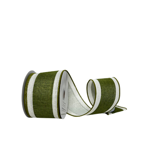 Moss and Ivory Stripe Ribbon, 2.5" X 10YD