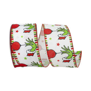 Green Christmas Monster Hand Ribbon, 2.5" X 10YD