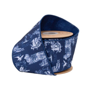 Dupioni Blue and White Toile Ribbon, 4" x 10YD
