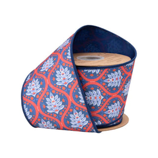 Dupioni Red, White, Blue Flame Ribbon, 4" x 10YD