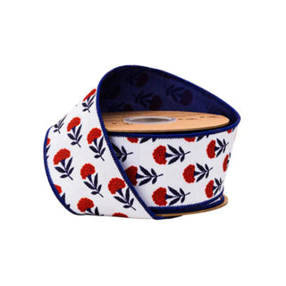 Dupioni Red, White, Blue Floral Ribbon, 2.5" x 10YD