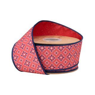 Dupioni Red, White, Blue Floral Ribbon, 2.5" x 10YD