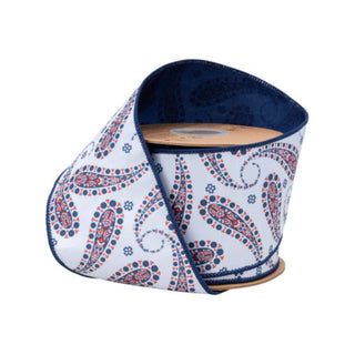 Dupioni Red, White, Blue Paisley Ribbon, 4" x 10YD