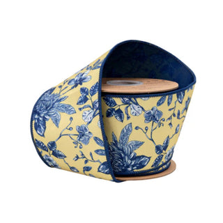 Dupioni Blue and Yellow Toile Ribbon, 4" x 10YD