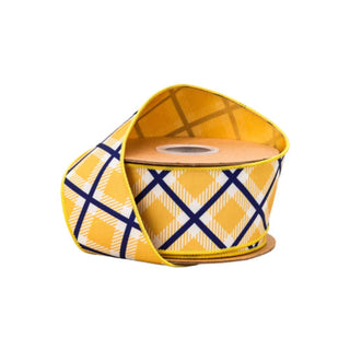 Dupioni Blue, White and Yellow Plaid Ribbon, 2.5" x 10YD