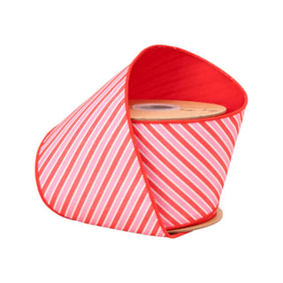 Dupioni Red and White Diagonal Striped Ribbon, 4" x 10YD