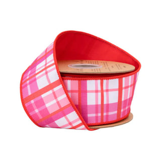 Dupioni Red, Pink and White Plaid Ribbon, 2.5" x 10YD
