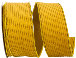 Corduroy Deluxe Mesh Backed Wired Edge Ribbon, Mustard, 2.5" x 10YD