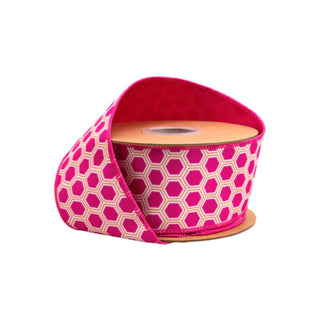 Dupioni Pink and Orange Hexagon Ribbon, 2.5" x 10YD