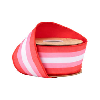 Dupioni Pink, Red and White Stripe Ribbon, 2.5" x 10YD