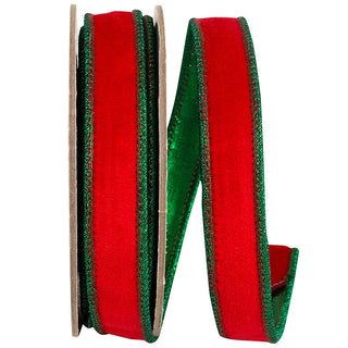 Red and Green Velvet Touch Metallic Dupioni Ribbon, 7/8" X 5YD