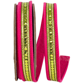 Fuchsia and Lime Sequin Dupioni Ribbon, 5/8" X 5YD