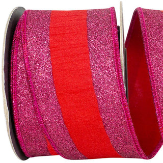 Red and Fuchsia Striped Dupioni Ribbon, 2.5" X 5YD