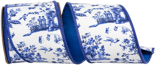 White and Blue Asian Vista Chinoiserie Ribbon, 4" X 5YD