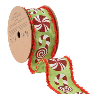 Candy Cane Ribbon with Red Fuzzy Edge, 2.5"X 10Y