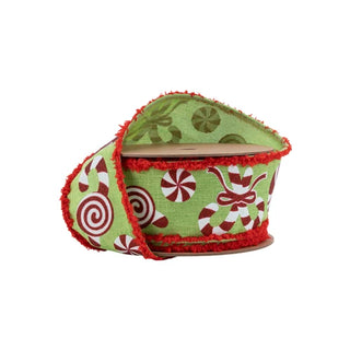 Candy Cane Ribbon with Red Fuzzy Edge, 2.5"X 10Y