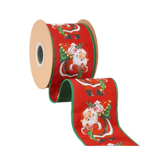 Vintage Santa Ribbon with Green Backing, 4"X 10Y