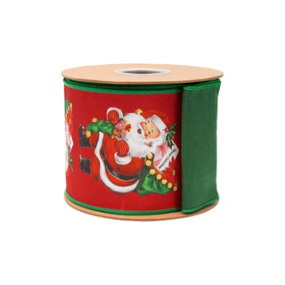 Vintage Santa Ribbon with Green Backing, 4"X 10Y