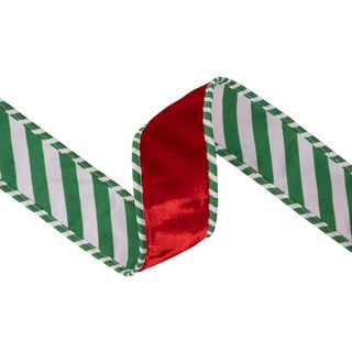 Red Ribbon with Green/White Striped Backing and Piping, 2.5"X 10Y