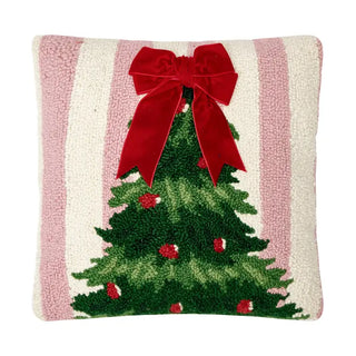 Pink Stripe Holiday Tree Pillow
