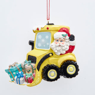 Santa In Bulldozer Ornament